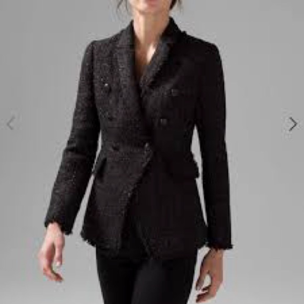 NWT White House Black Market Black Sparkly Tweed Studio Blazer Size 2
